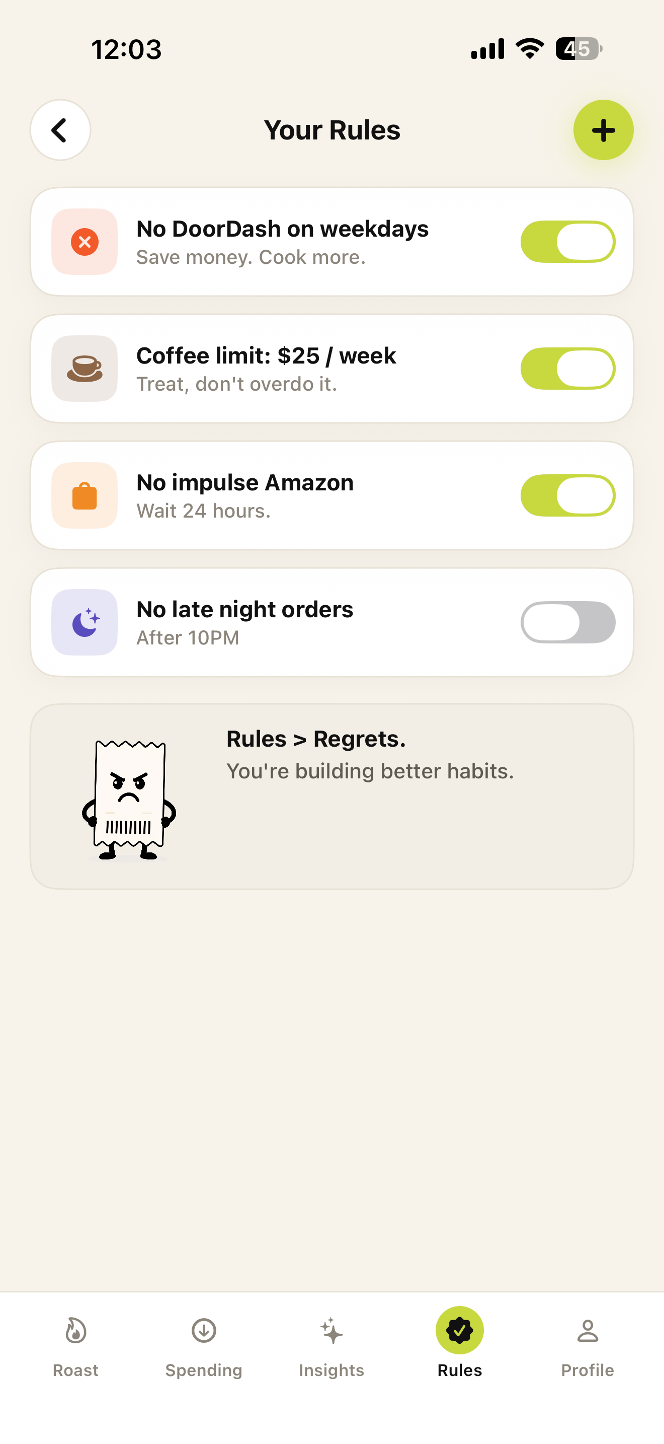 Receipt Roast budget rules